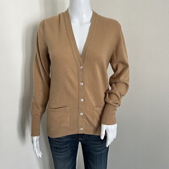 Vintage Barrie Women Cashmere Cardigan Size XS Tan Button Front Pockets Scotland - Picture 1 of 9